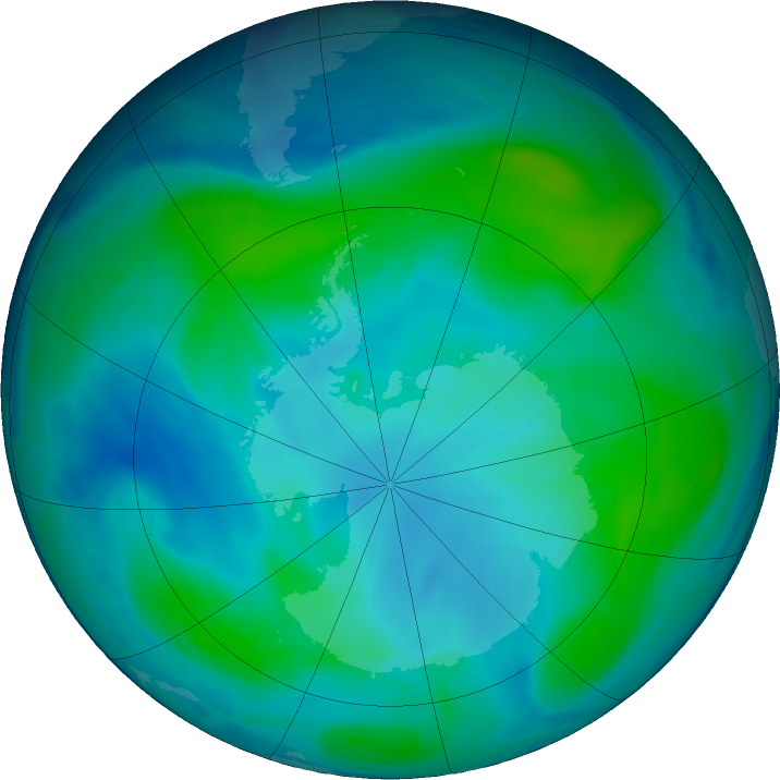Antarctic ozone map for 17 February 2019